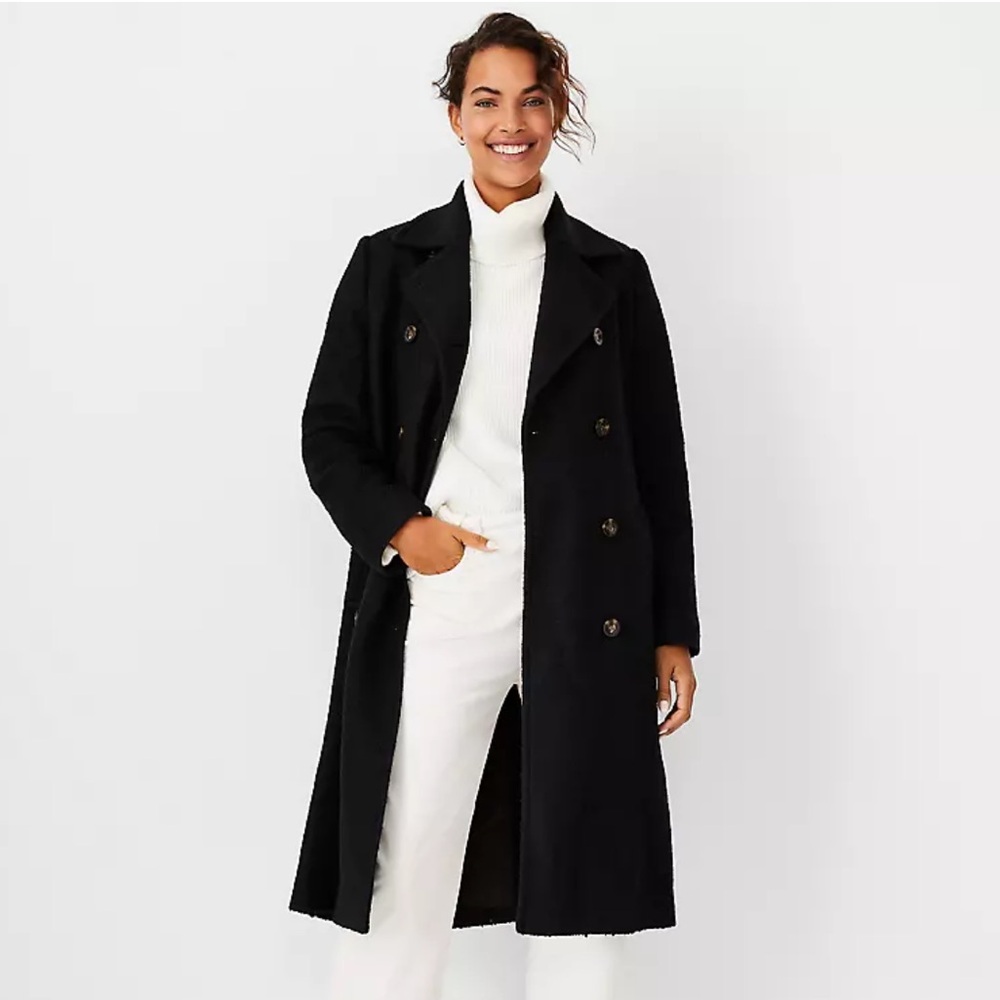 Ann Taylor Textured Double Breasted Coat Size XS Black